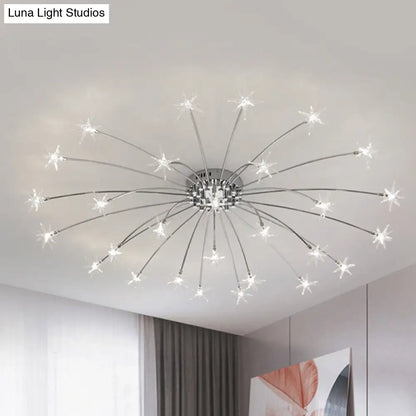 Lámpara de techo semiempotrada DecorBites™ contemporánea de metal con forma de fuegos artificiales y luces LED - Acabado cromado/dorado - 12/15/21 luces