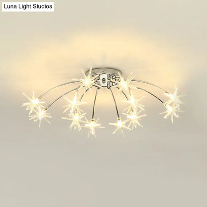 Lámpara de techo semiempotrada DecorBites™ contemporánea de metal con forma de fuegos artificiales y luces LED - Acabado cromado/dorado - 12/15/21 luces