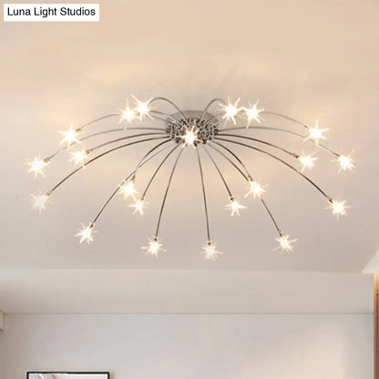 Lámpara de techo semiempotrada DecorBites™ contemporánea de metal con forma de fuegos artificiales y luces LED - Acabado cromado/dorado - 12/15/21 luces