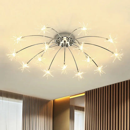 Lámpara de techo semiempotrada DecorBites™ contemporánea de metal con forma de fuegos artificiales y luces LED - Acabado cromado/dorado - 12/15/21 luces
