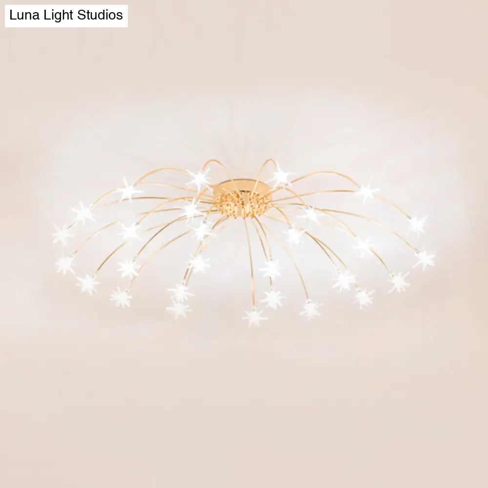 Lámpara de techo semiempotrada DecorBites™ contemporánea de metal con forma de fuegos artificiales y luces LED - Acabado cromado/dorado - 12/15/21 luces