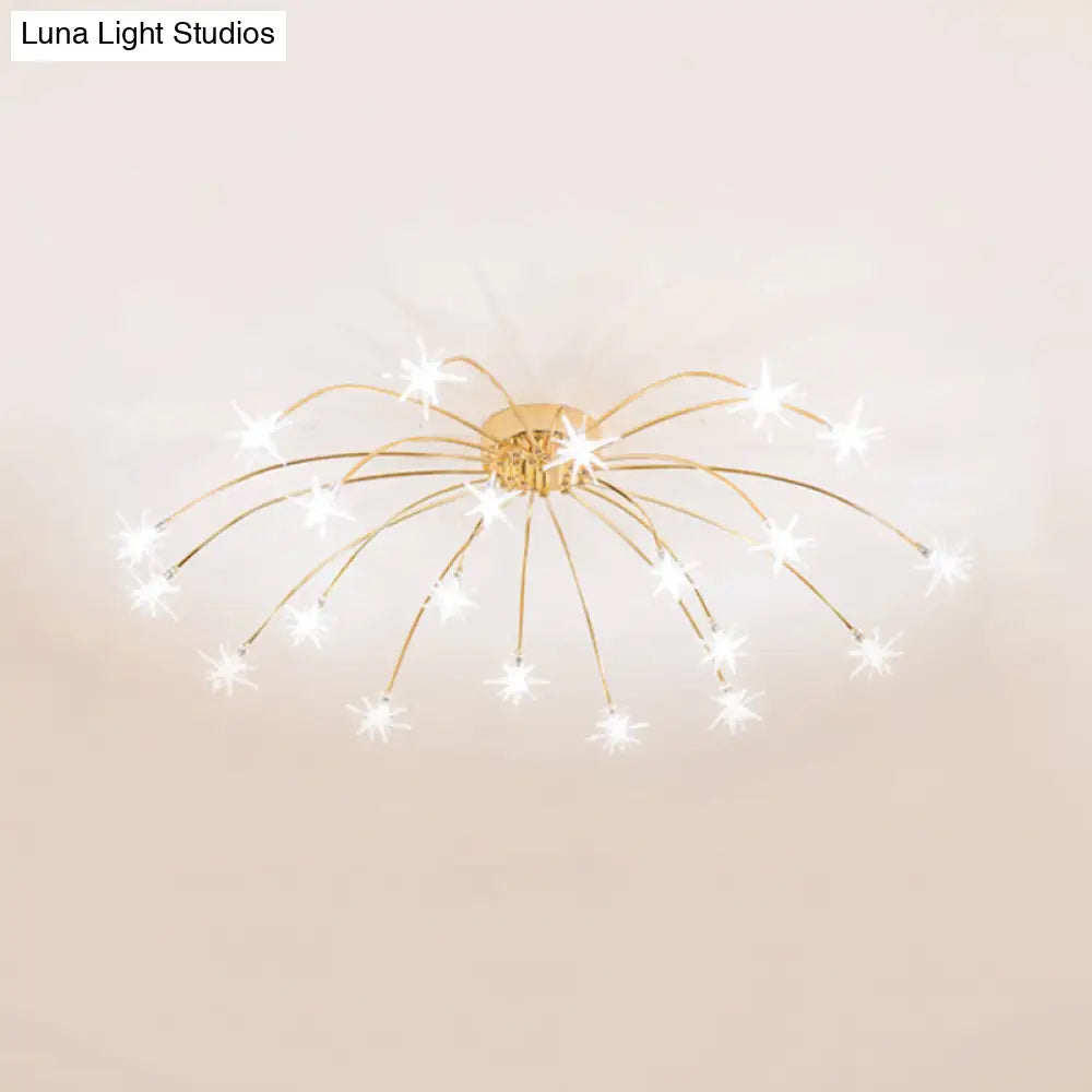 Lámpara de techo semiempotrada DecorBites™ contemporánea de metal con forma de fuegos artificiales y luces LED - Acabado cromado/dorado - 12/15/21 luces