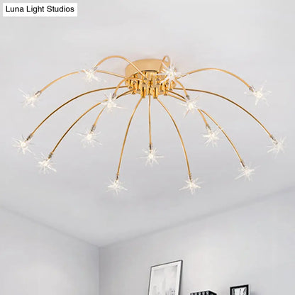 Lámpara de techo semiempotrada DecorBites™ contemporánea de metal con forma de fuegos artificiales y luces LED - Acabado cromado/dorado - 12/15/21 luces