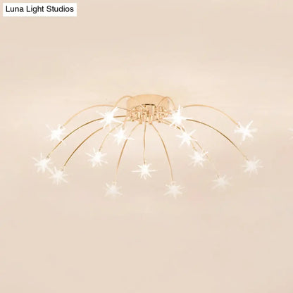 Lámpara de techo semiempotrada DecorBites™ contemporánea de metal con forma de fuegos artificiales y luces LED - Acabado cromado/dorado - 12/15/21 luces