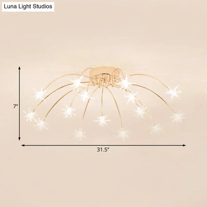 Lámpara de techo semiempotrada DecorBites™ contemporánea de metal con forma de fuegos artificiales y luces LED - Acabado cromado/dorado - 12/15/21 luces