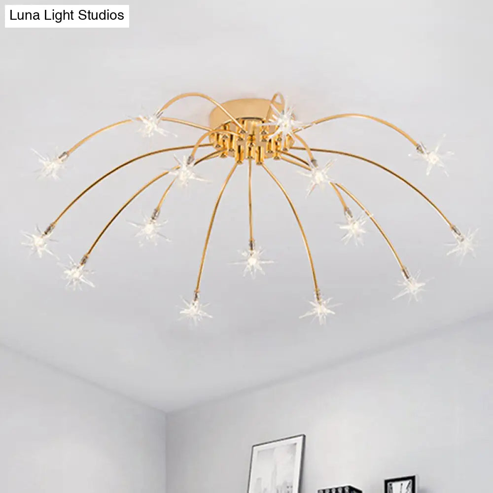 Lámpara de techo semiempotrada DecorBites™ contemporánea de metal con forma de fuegos artificiales y luces LED - Acabado cromado/dorado - 12/15/21 luces