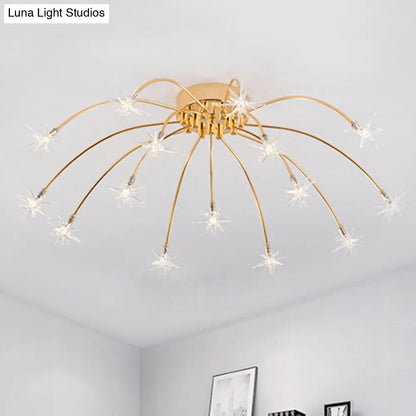 Lámpara de techo semiempotrada DecorBites™ contemporánea de metal con forma de fuegos artificiales y luces LED - Acabado cromado/dorado - 12/15/21 luces