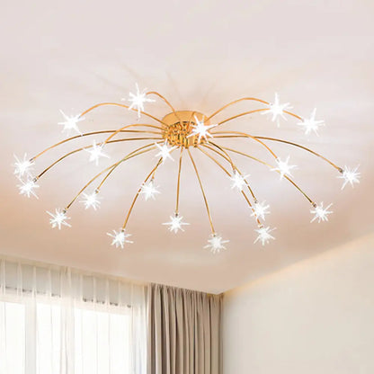 Lámpara de techo semiempotrada DecorBites™ contemporánea de metal con forma de fuegos artificiales y luces LED - Acabado cromado/dorado - 12/15/21 luces