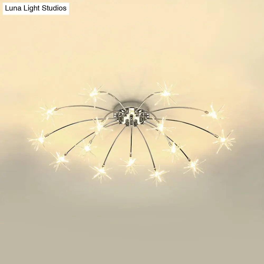 Lámpara de techo semiempotrada DecorBites™ contemporánea de metal con forma de fuegos artificiales y luces LED - Acabado cromado/dorado - 12/15/21 luces