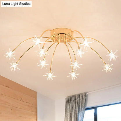 Lámpara de techo semiempotrada DecorBites™ contemporánea de metal con forma de fuegos artificiales y luces LED - Acabado cromado/dorado - 12/15/21 luces