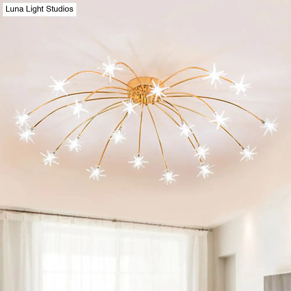 Lámpara de techo semiempotrada DecorBites™ contemporánea de metal con forma de fuegos artificiales y luces LED - Acabado cromado/dorado - 12/15/21 luces