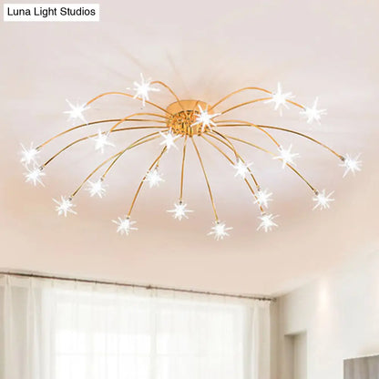 Lámpara de techo semiempotrada DecorBites™ contemporánea de metal con forma de fuegos artificiales y luces LED - Acabado cromado/dorado - 12/15/21 luces