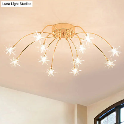Lámpara de techo semiempotrada DecorBites™ contemporánea de metal con forma de fuegos artificiales y luces LED - Acabado cromado/dorado - 12/15/21 luces