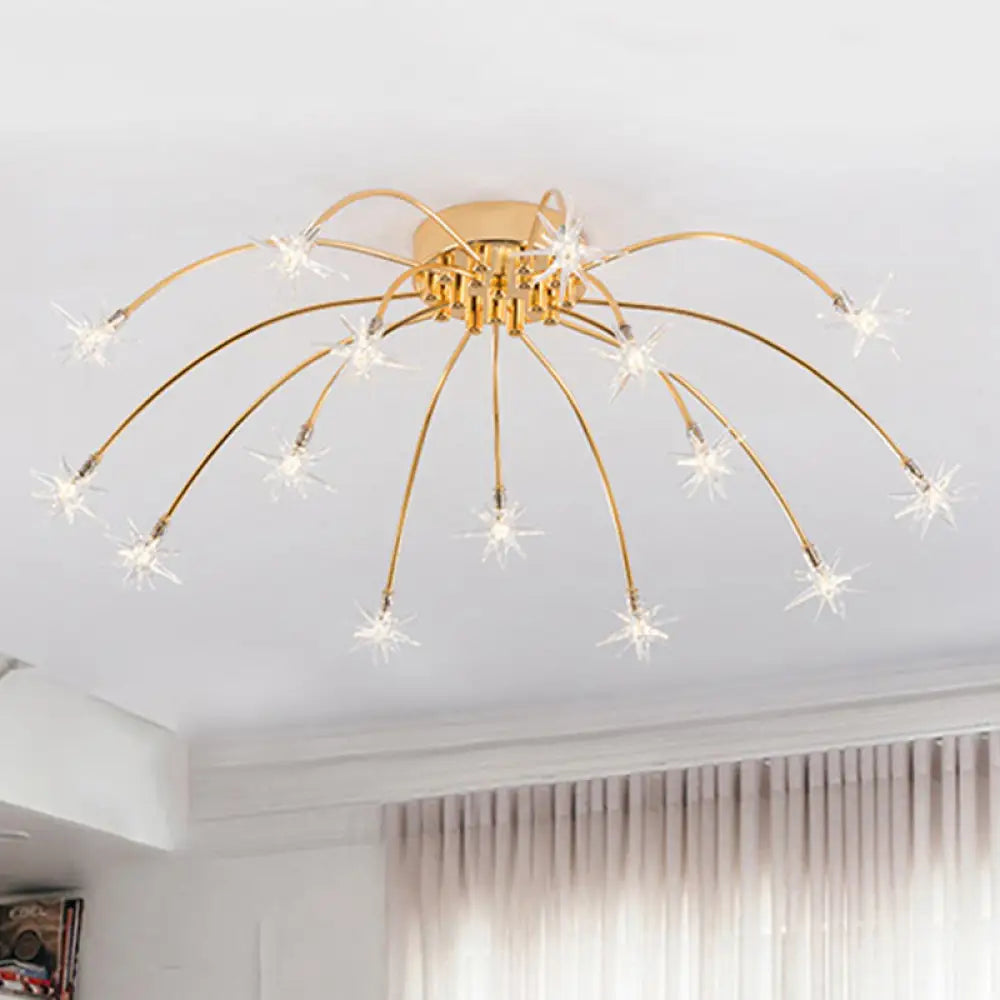 Lámpara de techo semiempotrada DecorBites™ contemporánea de metal con forma de fuegos artificiales y luces LED - Acabado cromado/dorado - 12/15/21 luces