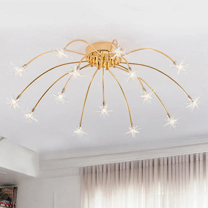 Lámpara de techo semiempotrada DecorBites™ contemporánea de metal con forma de fuegos artificiales y luces LED - Acabado cromado/dorado - 12/15/21 luces