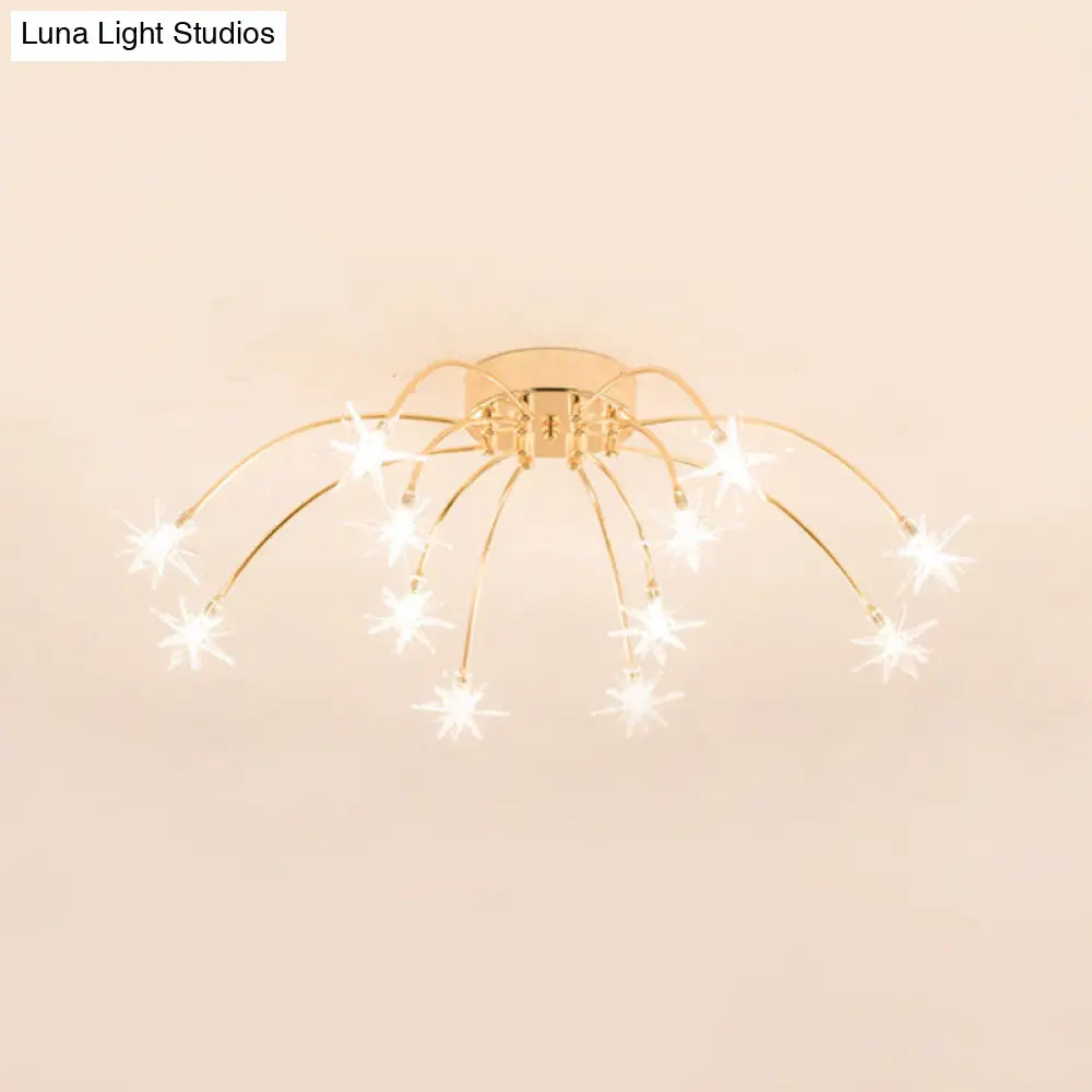 Lámpara de techo semiempotrada DecorBites™ contemporánea de metal con forma de fuegos artificiales y luces LED - Acabado cromado/dorado - 12/15/21 luces
