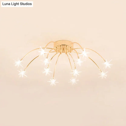 Lámpara de techo semiempotrada DecorBites™ contemporánea de metal con forma de fuegos artificiales y luces LED - Acabado cromado/dorado - 12/15/21 luces