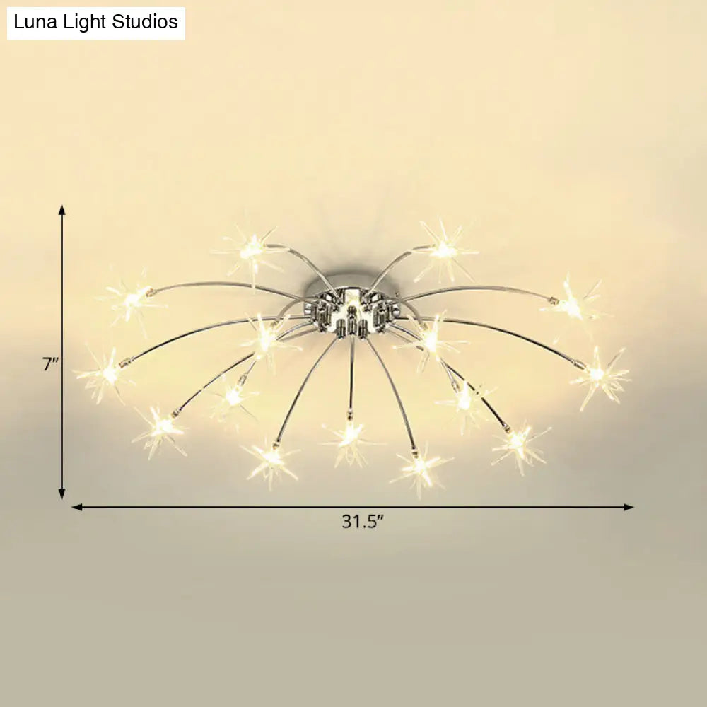 Lámpara de techo semiempotrada DecorBites™ contemporánea de metal con forma de fuegos artificiales y luces LED - Acabado cromado/dorado - 12/15/21 luces