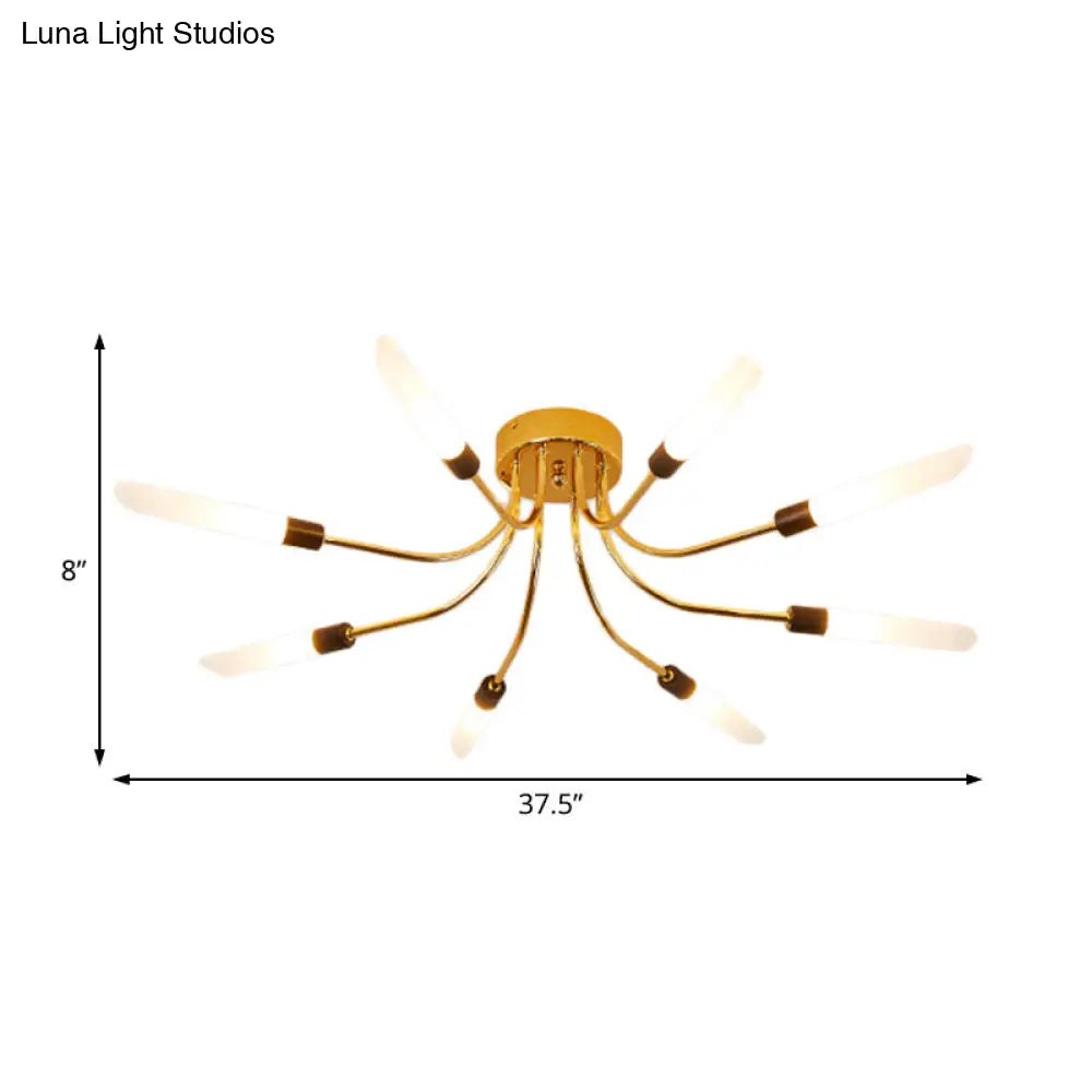 Lámpara de techo semiempotrada DecorBites™ Sputnik contemporánea de metal con pantalla tubular de vidrio blanco - 6/8 luces LED doradas