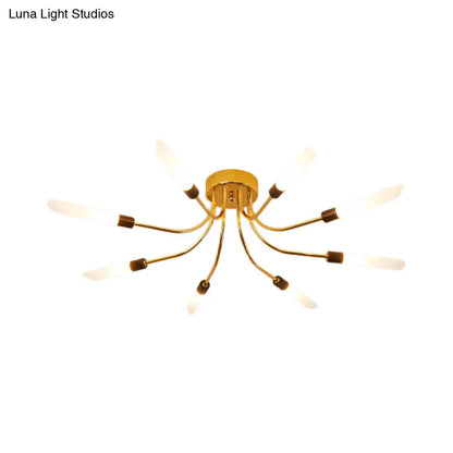 Lámpara de techo semiempotrada DecorBites™ Sputnik contemporánea de metal con pantalla tubular de vidrio blanco - 6/8 luces LED doradas