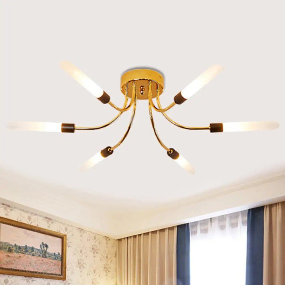 Lámpara de techo semiempotrada DecorBites™ Sputnik contemporánea de metal con pantalla tubular de vidrio blanco - 6/8 luces LED doradas