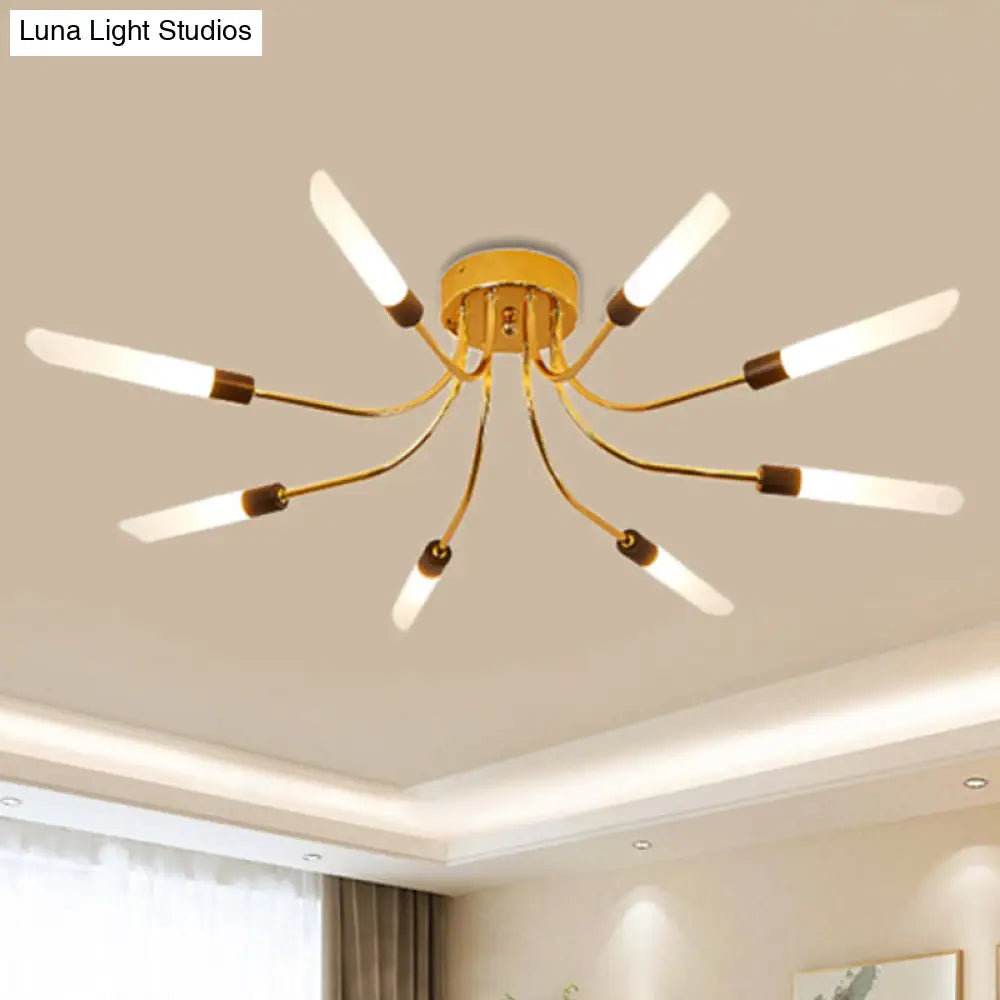 Lámpara de techo semiempotrada DecorBites™ Sputnik contemporánea de metal con pantalla tubular de vidrio blanco - 6/8 luces LED doradas