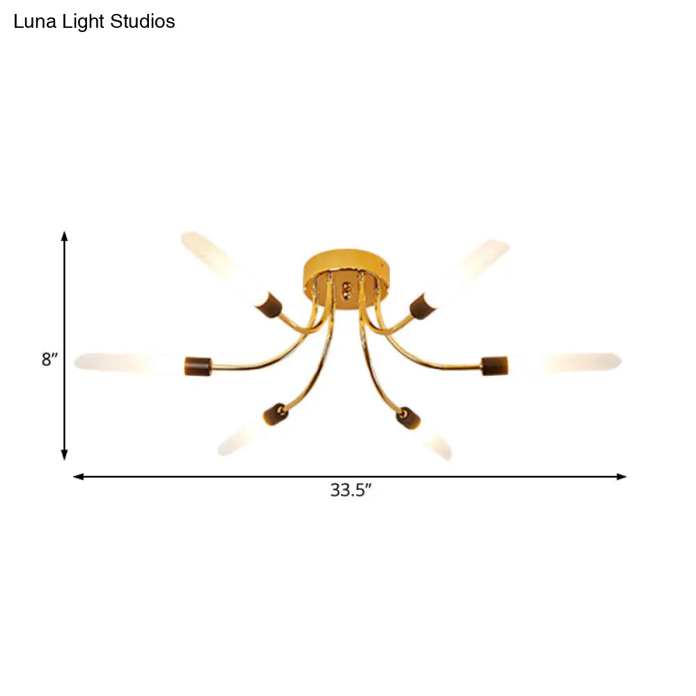 Lámpara de techo semiempotrada DecorBites™ Sputnik contemporánea de metal con pantalla tubular de vidrio blanco - 6/8 luces LED doradas