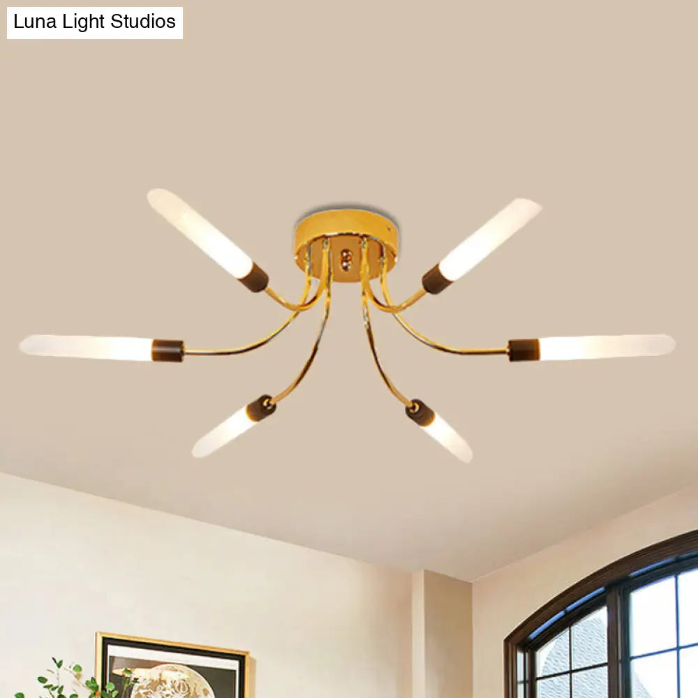 Lámpara de techo semiempotrada DecorBites™ Sputnik contemporánea de metal con pantalla tubular de vidrio blanco - 6/8 luces LED doradas