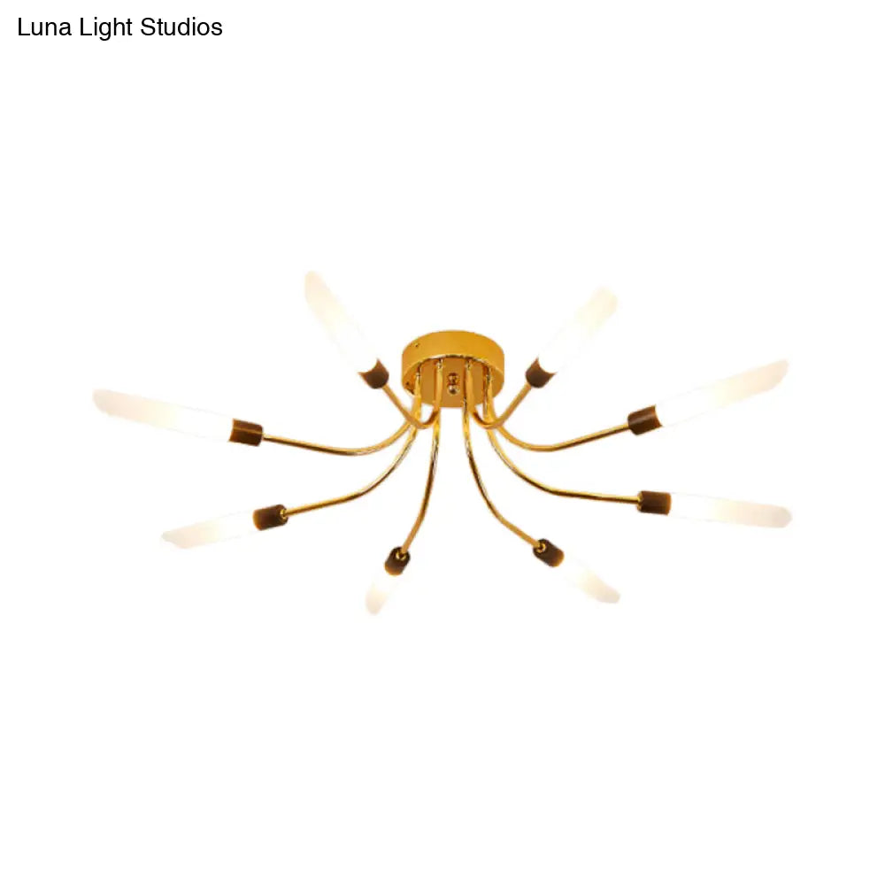 Lámpara de techo semiempotrada DecorBites™ Sputnik contemporánea de metal con pantalla tubular de vidrio blanco - 6/8 luces LED doradas