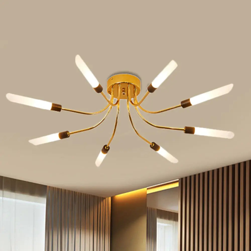 Lámpara de techo semiempotrada DecorBites™ Sputnik contemporánea de metal con pantalla tubular de vidrio blanco - 6/8 luces LED doradas