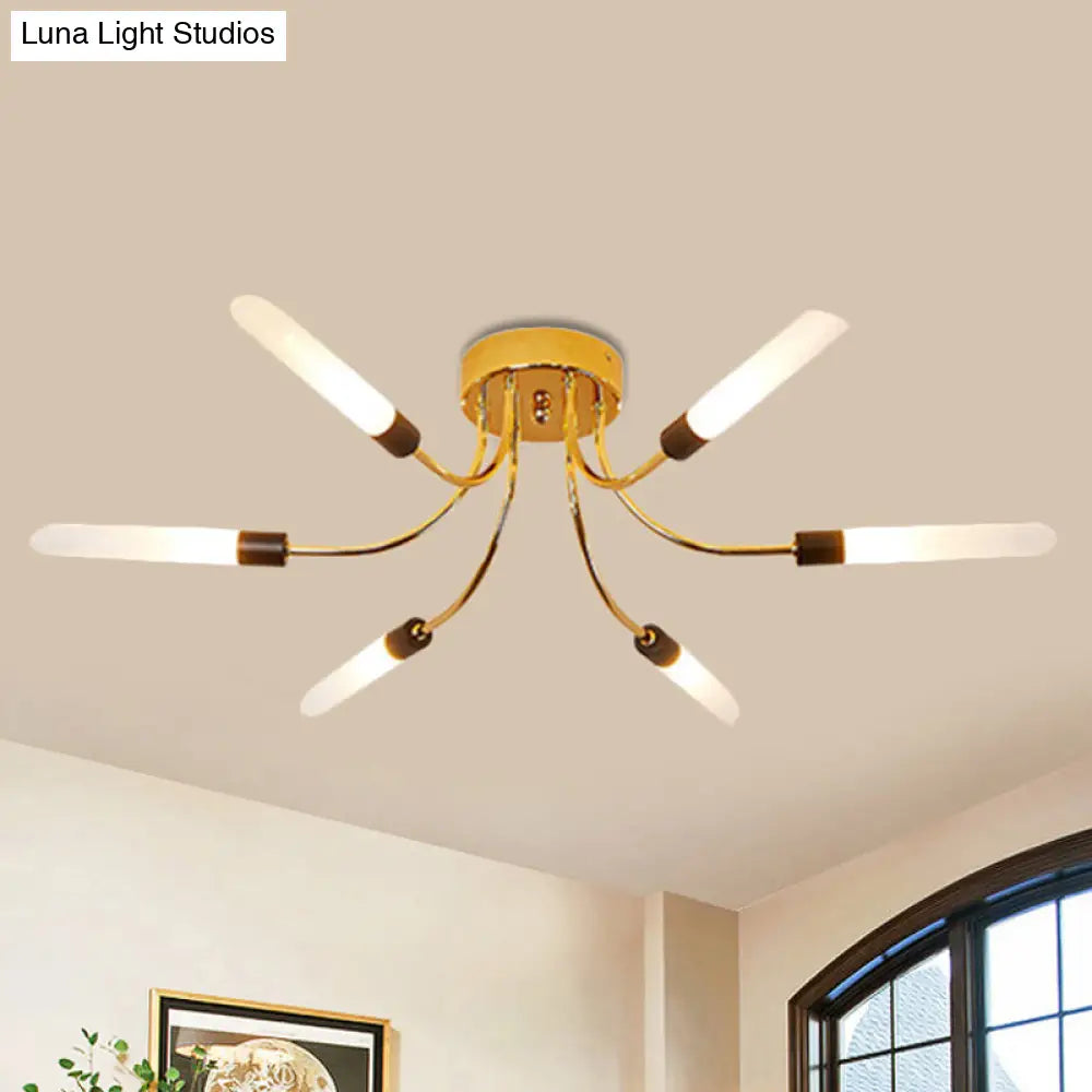 Lámpara de techo semiempotrada DecorBites™ Sputnik contemporánea de metal con pantalla tubular de vidrio blanco - 6/8 luces LED doradas