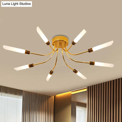 Lámpara de techo semiempotrada DecorBites™ Sputnik contemporánea de metal con pantalla tubular de vidrio blanco - 6/8 luces LED doradas