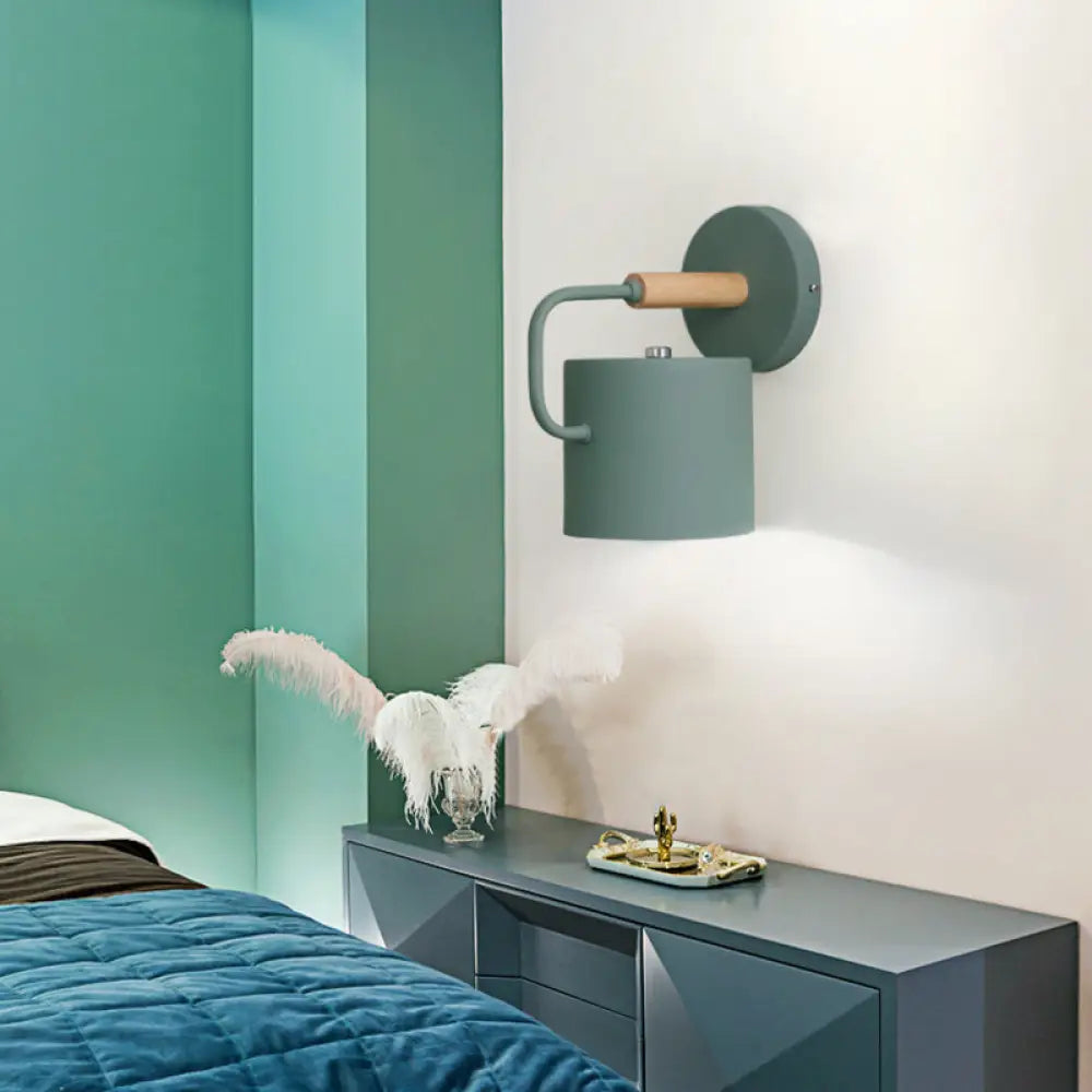 Aplique de pared contemporáneo DecorBites™ de metal - Cilíndrico de 12,7 cm de ancho - Gris/Blanco/Verde - Se monta sobre la mesa