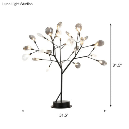 Contemporary Metallic Branch Desk Light: 27-Light Black LED Table Lamp with Smoke Gray Glass Shade
