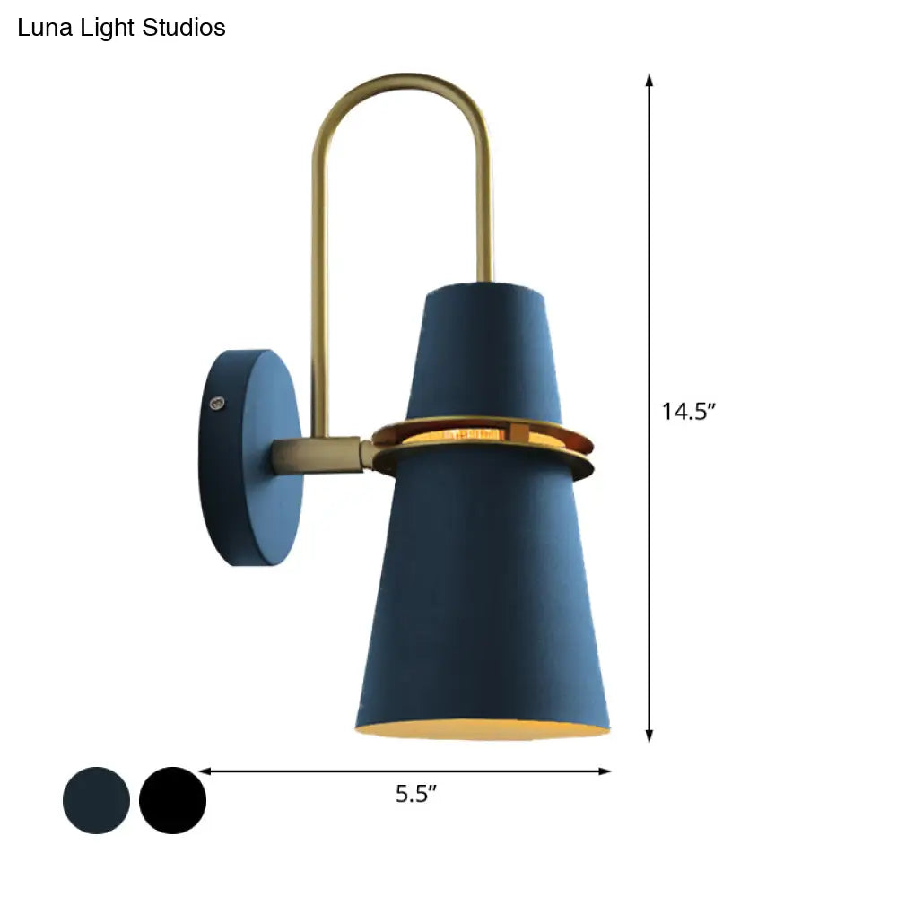 DecorBites™ Contemporary Metallic Flared Wall Sconce Light with Curved Arm - Blue/Black 1 Head Wall Mount Lamp Fixture