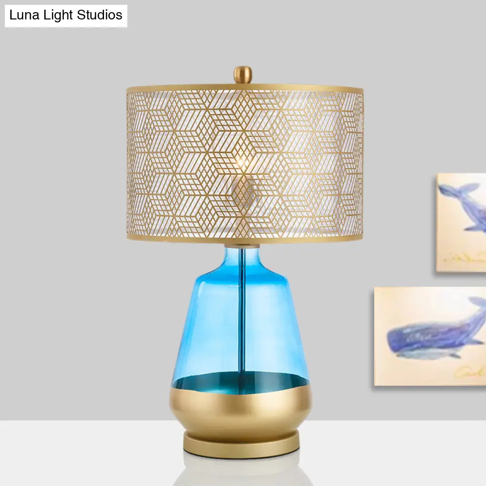 Contemporary Metallic Gold Drum Shade Table Light: Small Desk Lamp for Bedroom