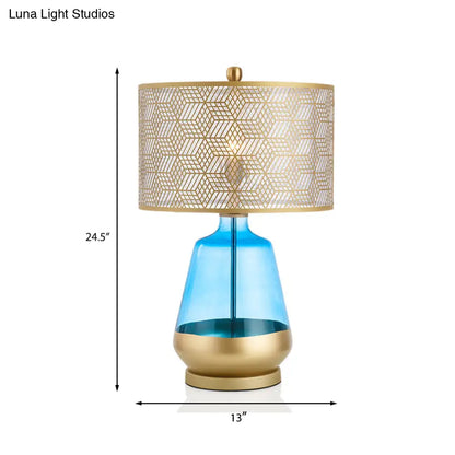 Contemporary Metallic Gold Drum Shade Table Light: Small Desk Lamp for Bedroom