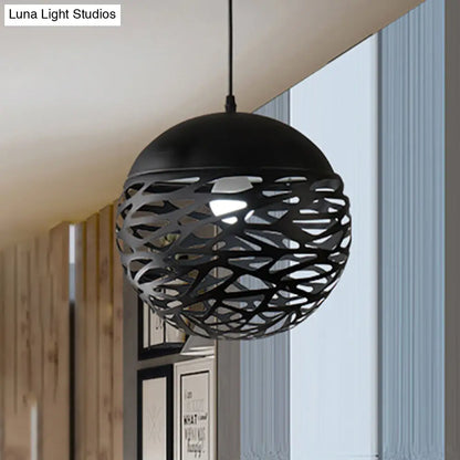 Contemporary Metallic Hollow Globe Pendant Light for Dining Table - 1 Globe Hanging Light