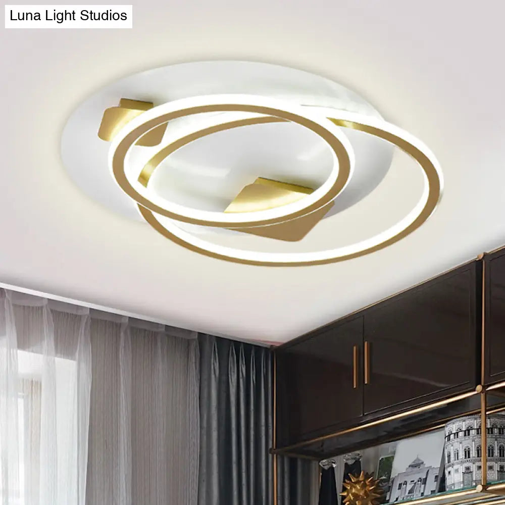 DecorBites™ DecorBites™ Contemporary Metallic LED Flush Light Ceiling Fixture in Gold, Dual Ring Design