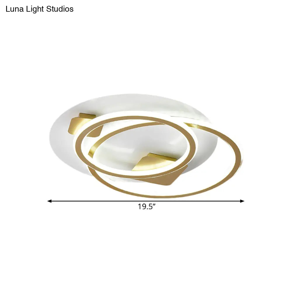 DecorBites™ DecorBites™ Contemporary Metallic LED Flush Light Ceiling Fixture in Gold, Dual Ring Design