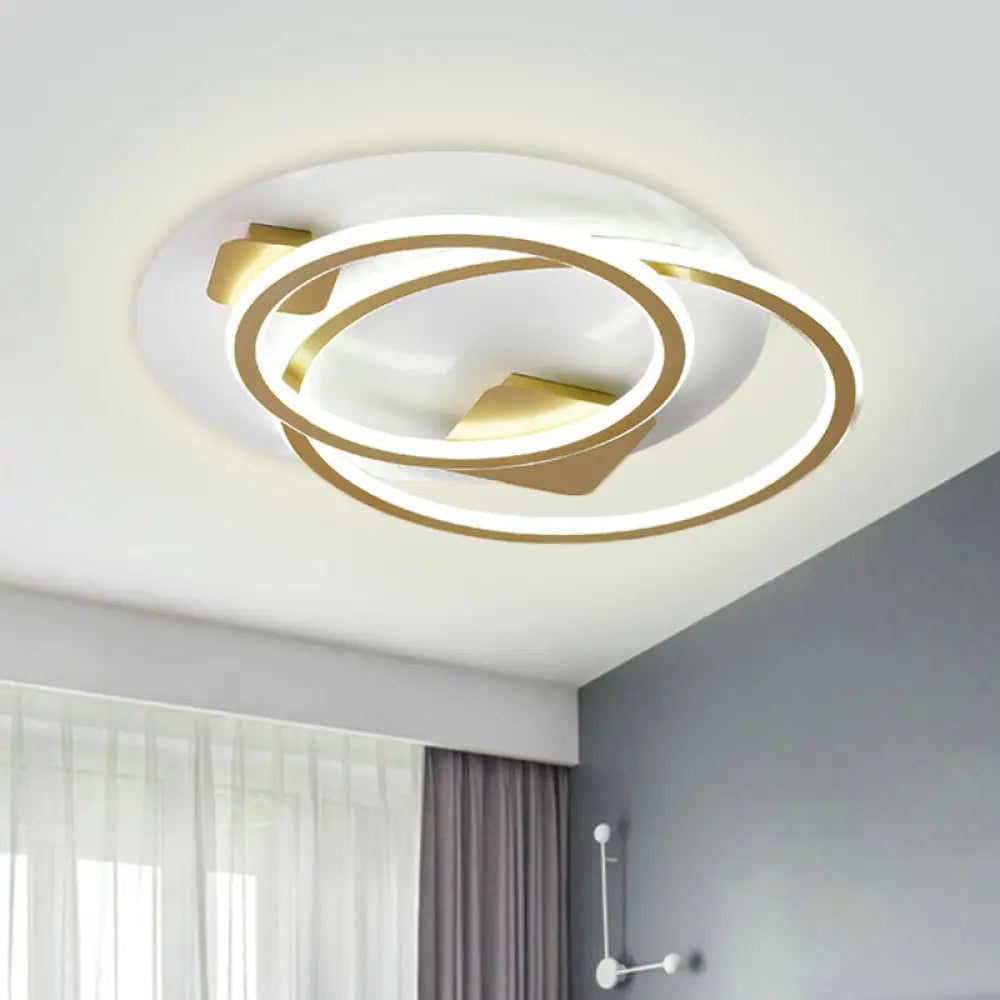 DecorBites™ DecorBites™ Contemporary Metallic LED Flush Light Ceiling Fixture in Gold, Dual Ring Design