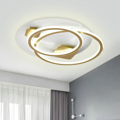 DecorBites™ DecorBites™ Contemporary Metallic LED Flush Light Ceiling Fixture in Gold, Dual Ring Design