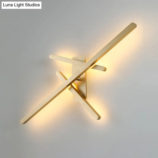 DecorBites™ DecorBites™ Contemporary Metallic LED Gold Wall Mount Light with Warm/White Light - Crossed Lines Design