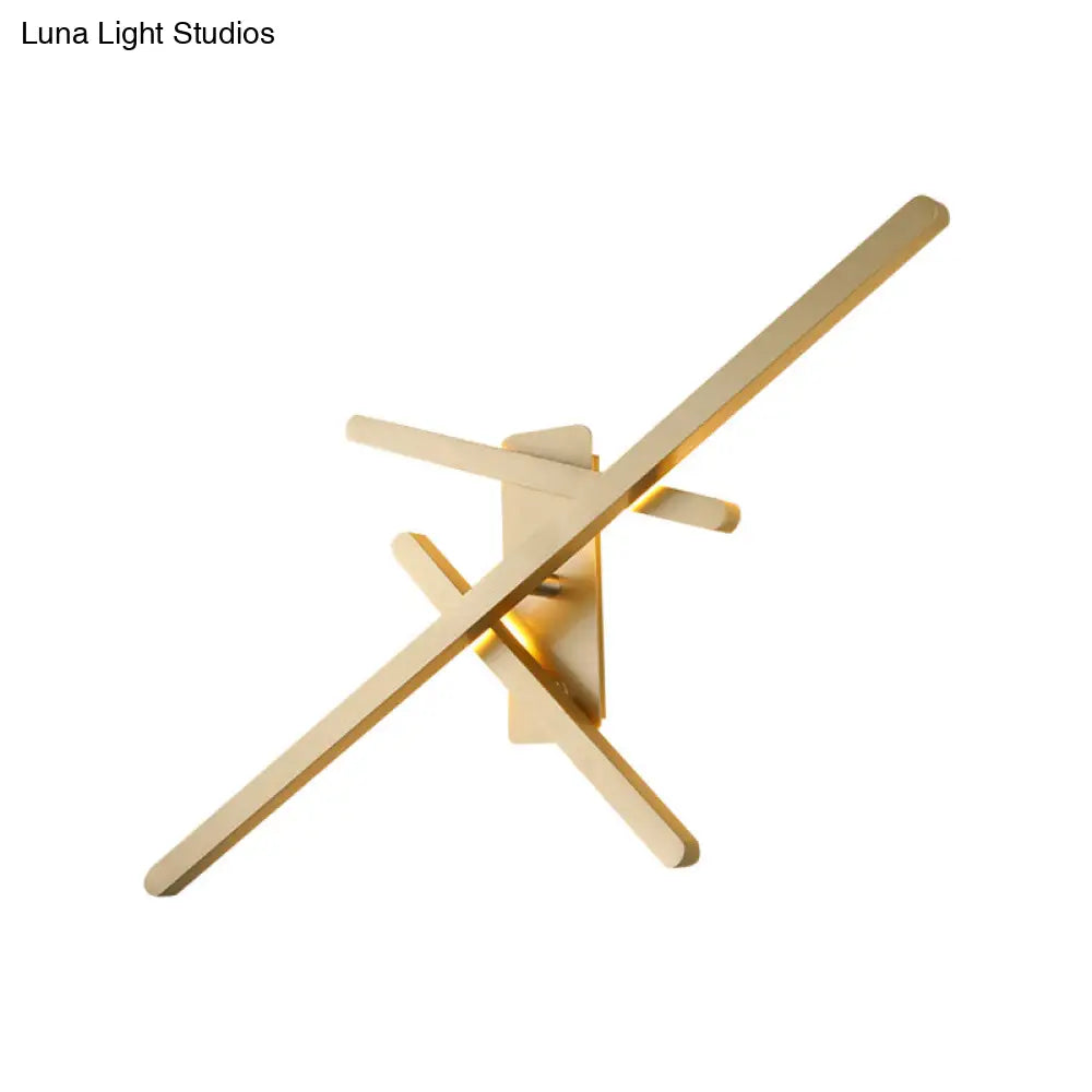 DecorBites™ DecorBites™ Contemporary Metallic LED Gold Wall Mount Light with Warm/White Light - Crossed Lines Design