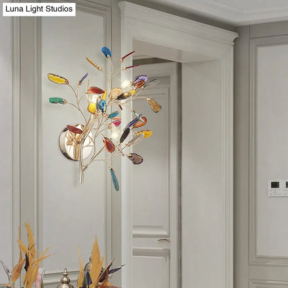 DecorBites™ Contemporary Metallic LED Wall Mount Sconce with Agate Leaf Deco - Gold Finish