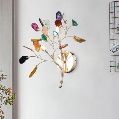 DecorBites™ Contemporary Metallic LED Wall Mount Sconce with Agate Leaf Deco - Gold Finish