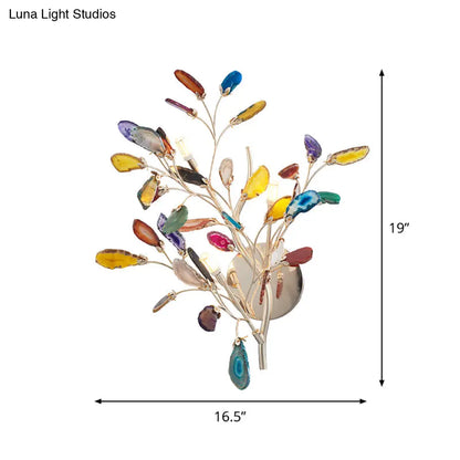 DecorBites™ Contemporary Metallic LED Wall Mount Sconce with Agate Leaf Deco - Gold Finish