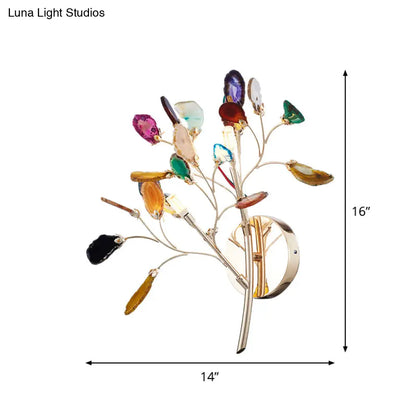 DecorBites™ Contemporary Metallic LED Wall Mount Sconce with Agate Leaf Deco - Gold Finish