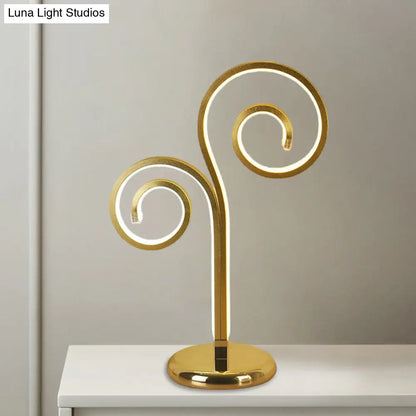 Contemporary Metallic Swirling Nightstand Lamp - Black/White/Gold LED Desk Light