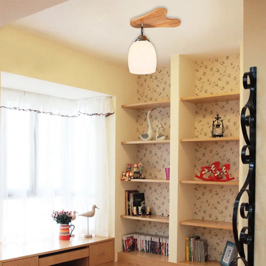 Lámpara de techo empotrada DecorBites™ de cristal opalino contemporáneo con base de madera - 1/3/4 luces, acabado beige